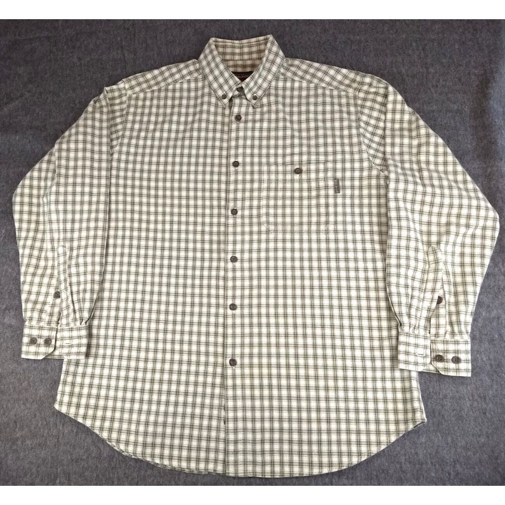 Woolrich Flannel Shirt Striped Long‎ Sleeve Button Down Mens L Logo Chest Pocket
